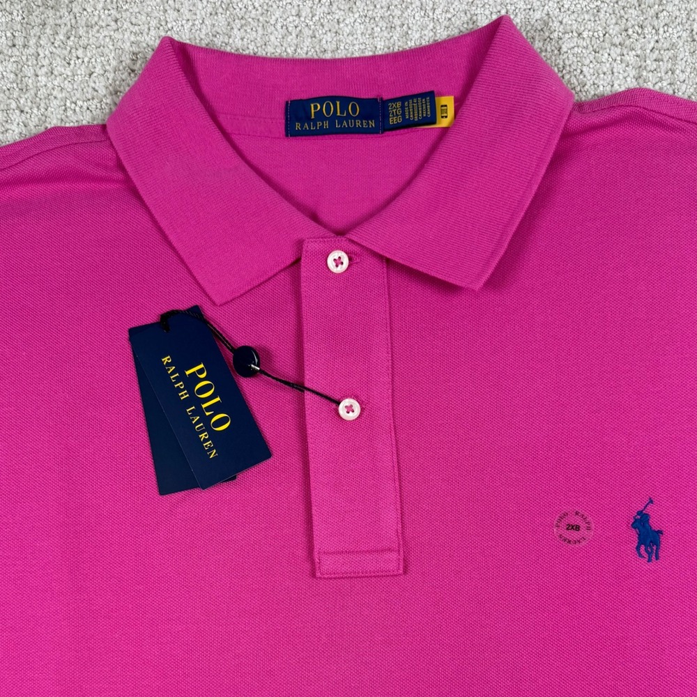 NEW Polo Ralph Lauren Mens 2XB Pink Short Sleeve Mesh Knit Polo Shirt